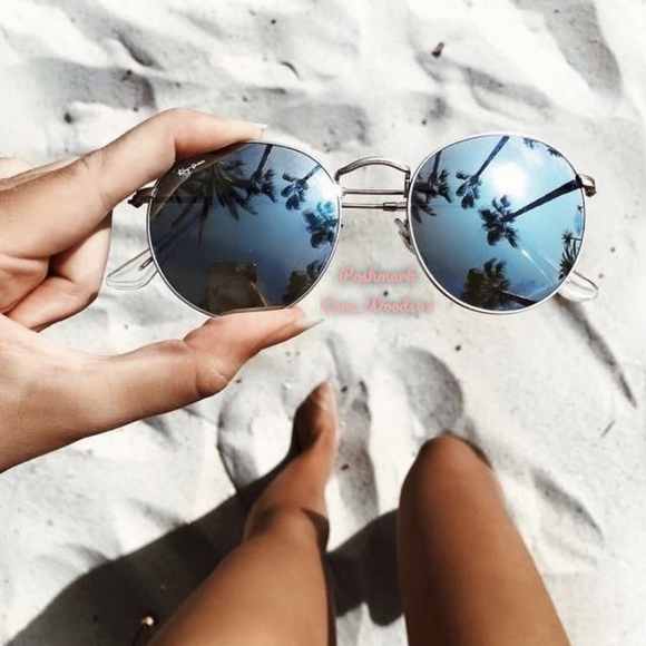 RayBan Round Metal Silver Flash Lenses RB3447 Silver Frame Unisex New - Picture 12 of 16